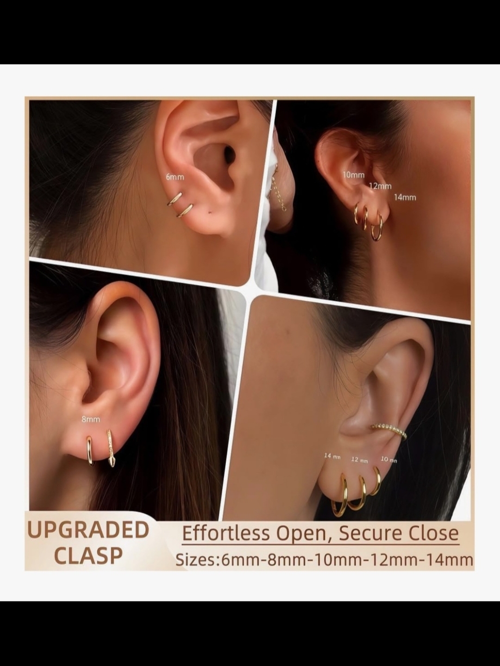 14K Gold Plated Huggie Hoop Earrings Pick Size 6mm 8mm 10mm 12mm 14mm NWT - Picture 9 of 10
